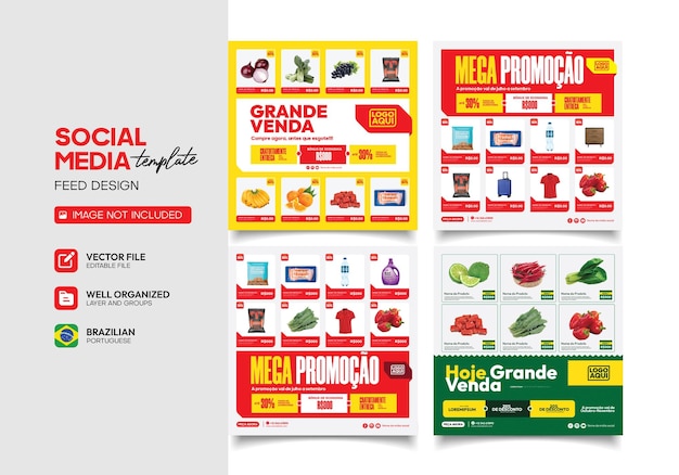 Modello di post sui social media del catalogo dei prodotti del supermercato