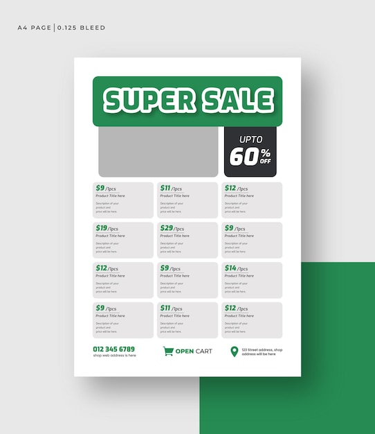 Supermarket product sale catalog flyer template grocery product list flyer design