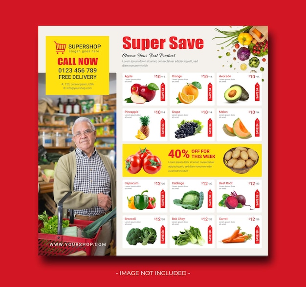 Supermarket sale social media instagram post and square banner