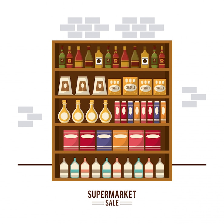 Vector supermarket sale stand illustration