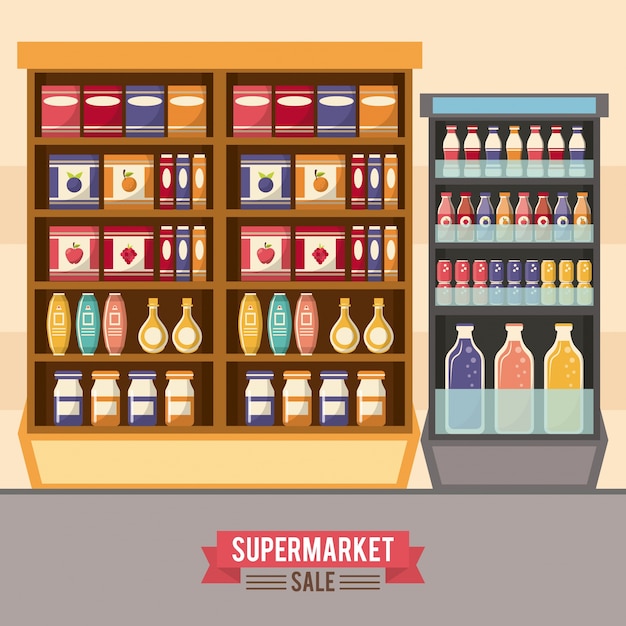 Vector supermarket sale stands illustration