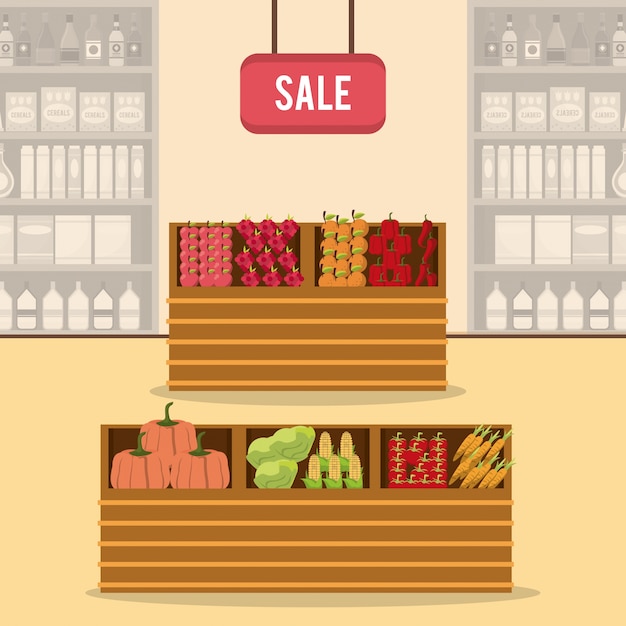 Vector supermarket sale stands illustration