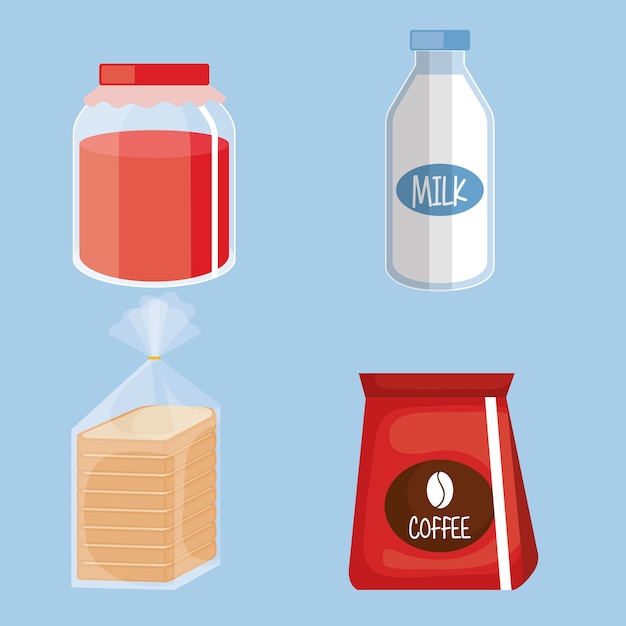 Supermarket set products icon