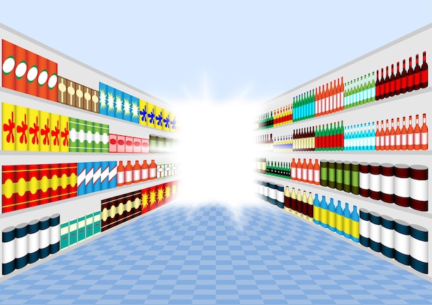 Vector supermarket shelves corridor