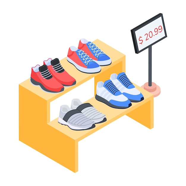 Vector supermarket shelves isometric icon