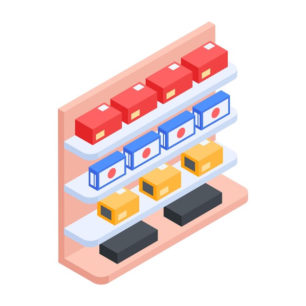 Vector supermarket shelves isometric icon