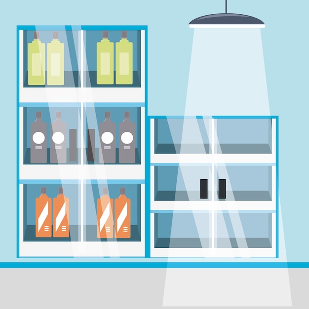 Vector supermarket shelves with products icon colorful design