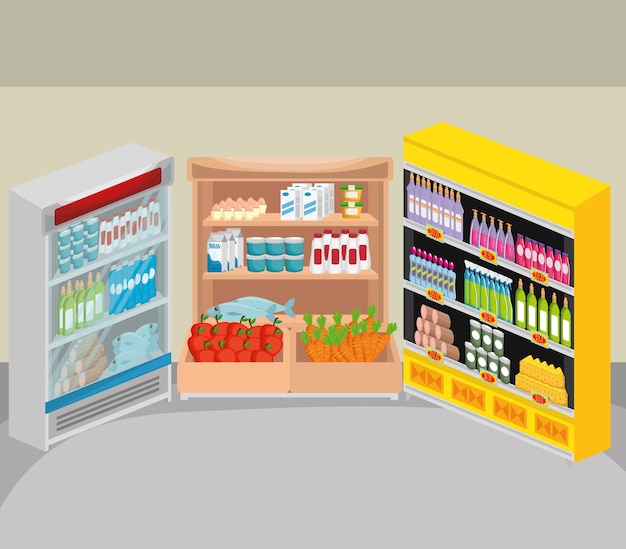 supermarket shelvings with products
