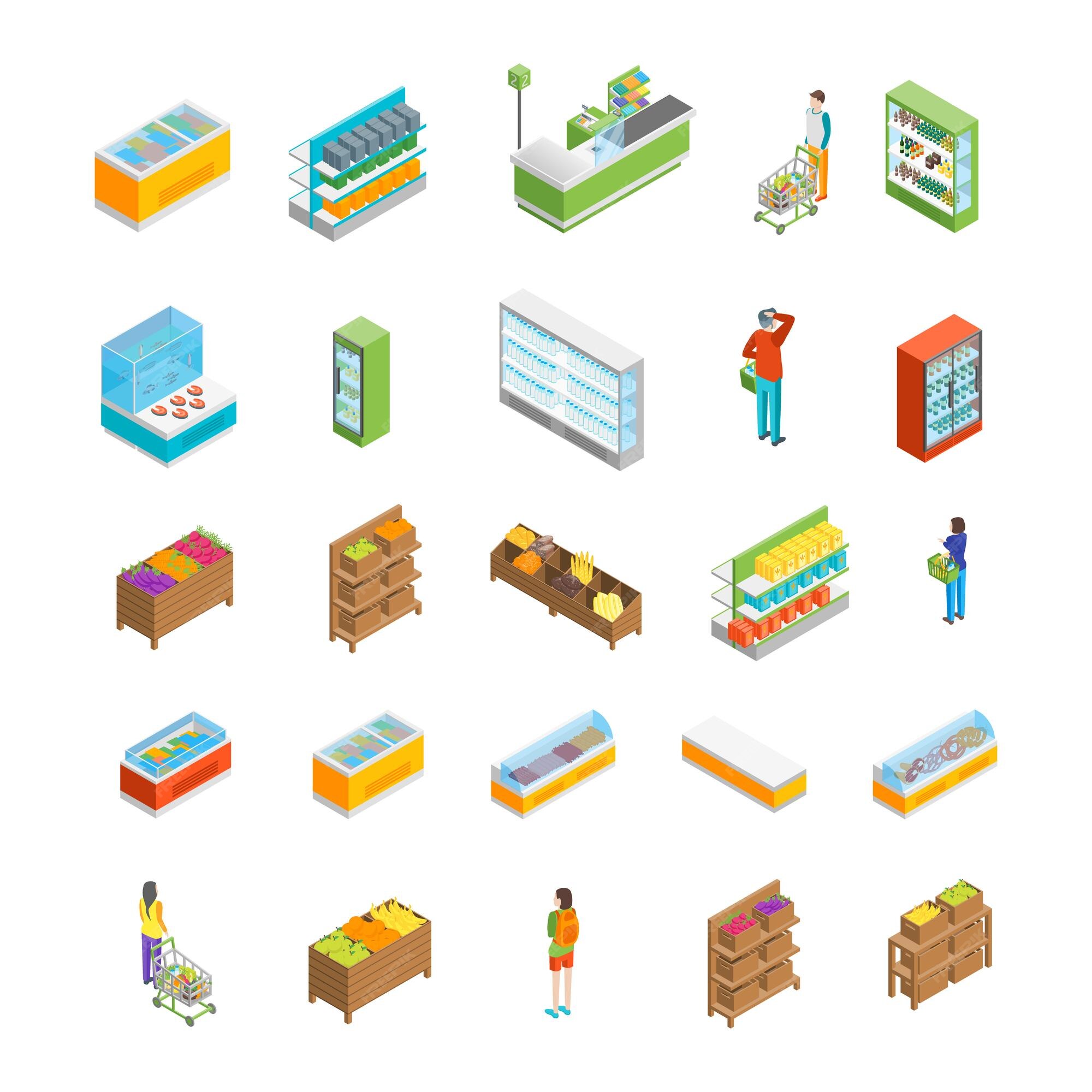 Convenience store icon set, Super market and shopping mall