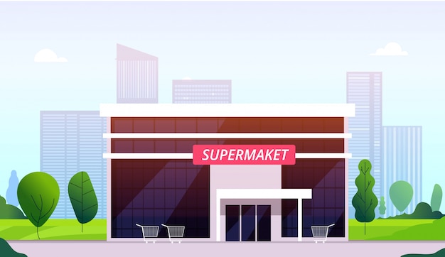 Supermarket street. hypermarket building front business center shop construction urban store retail supermarket exterior  image