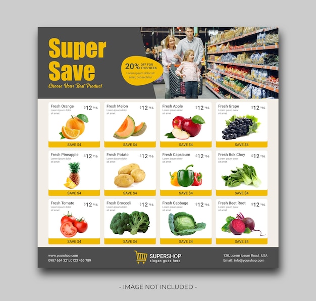 Vector supermarkt verkoop instagram banner social media post ontwerp