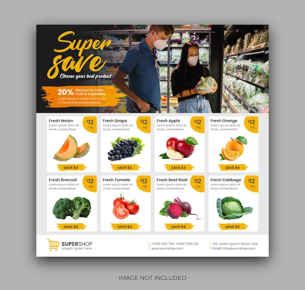 Supermarkt verkoop sociale media instagram post en vierkante banner