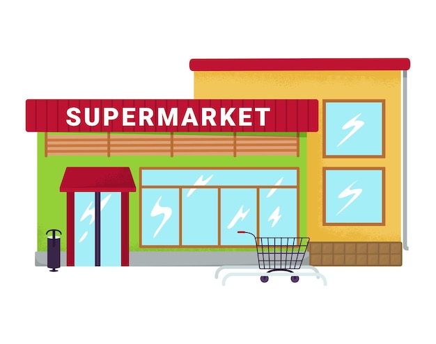 Supermarkt winkel stad plaats district mini markt winkelwagentje trolley staande supermarkt flat