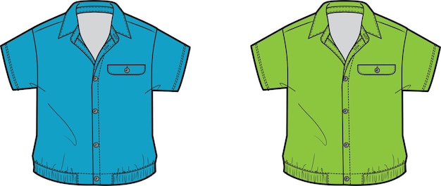 Superminis shirts platte schets technische tekening vector illustratie sjabloon