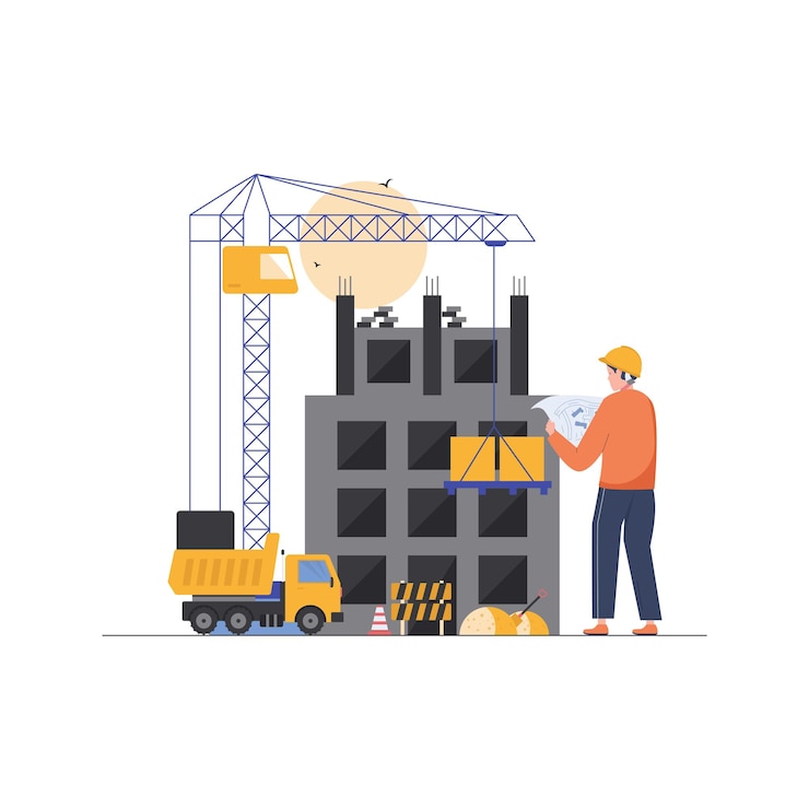 Vector supervisor monitoring a construction site concept illustration