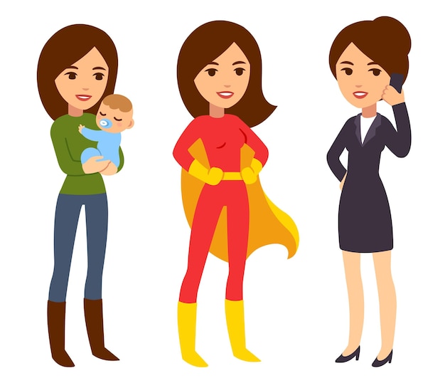 Superwoman moeder en zakenvrouw illustratie