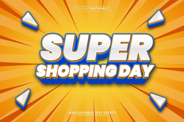 Редактируемый текстовый эффект Supper Shopping Day 3D. Иллюстрация концепции покупок