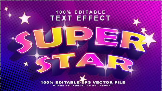 Vettore supper star effetto testo modificabile stile carattere tipografia lettering moderno