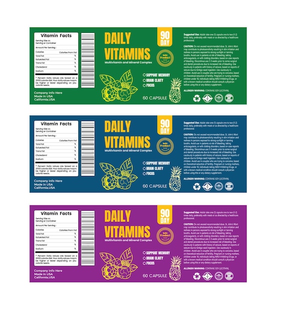 Vector supplement label ontwerpsjabloon vitamine labelontwerp