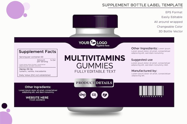 Vector supplement label template 3d bottle vector