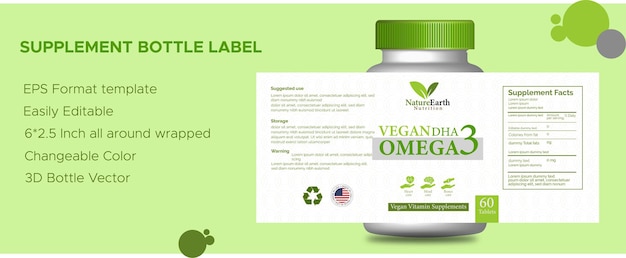 Supplement label template 3d herbal bottle vector