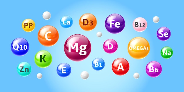 Supplement vitamins and minerals 3d vector balls