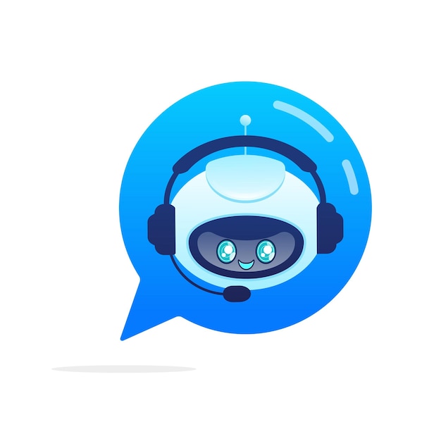 Vector support bot ai assistant flat icon with blue support bot on white background