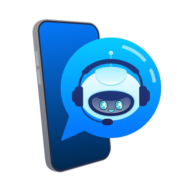 Support bot Ai assistant Flat icon with blue support bot on white background