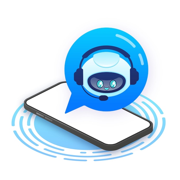 Support bot Ai assistant Flat icon with blue support bot on white background