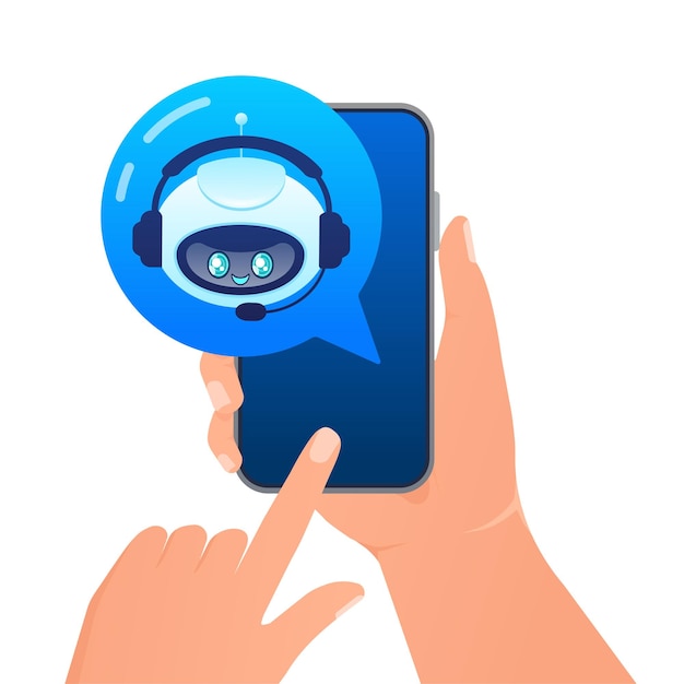 Vector support bot ai assistant flat icon with blue support bot on white background