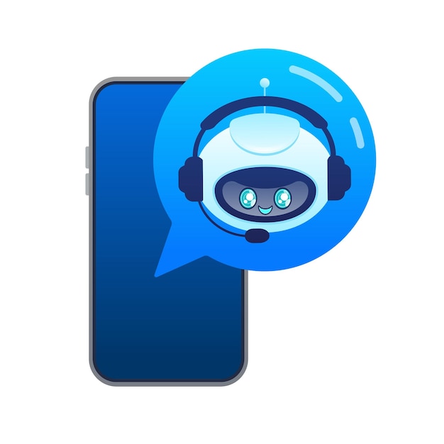 Бот поддержки AI помощник Плоская иконка с синим ботом поддержки на белом фоне