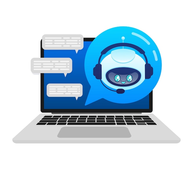 Vettore supporto bot assistente ai icona piatta con supporto bot blu su sfondo bianco