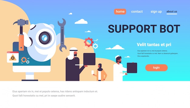 Support bot landing page with arabic people