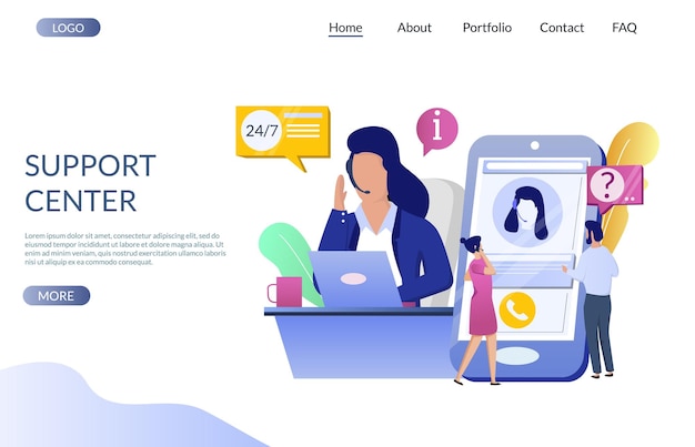 Support center vector website landing page design template