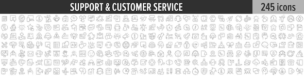 Vettore collezione di icone lineari di supporto e servizio clienti