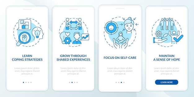 Support group advantages blue onboarding mobile app screen