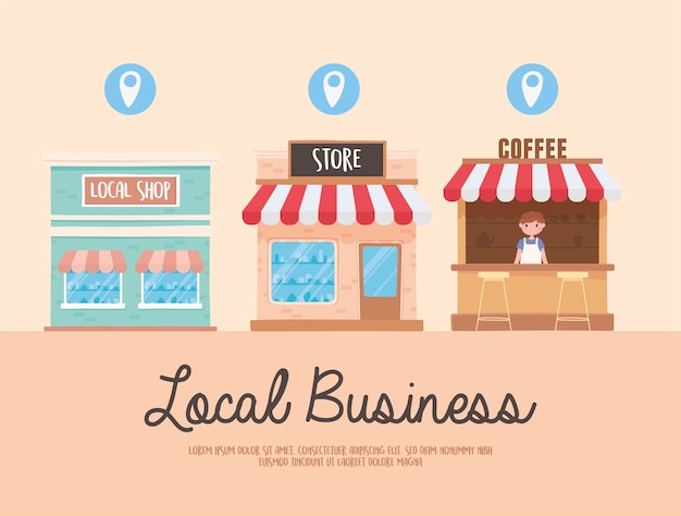 ベクトル 地元のビジネスをサポートし、地元の小さな店で買い物を促進する