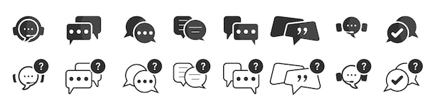 Support logo collection with comment headphone in black Vector illustration