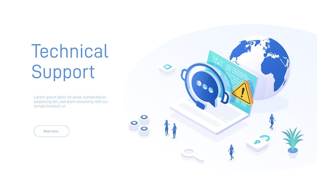 Concetto di servizio di supporto o call center nell'illustrazione vettoriale isometrica 247 24 ore su 24