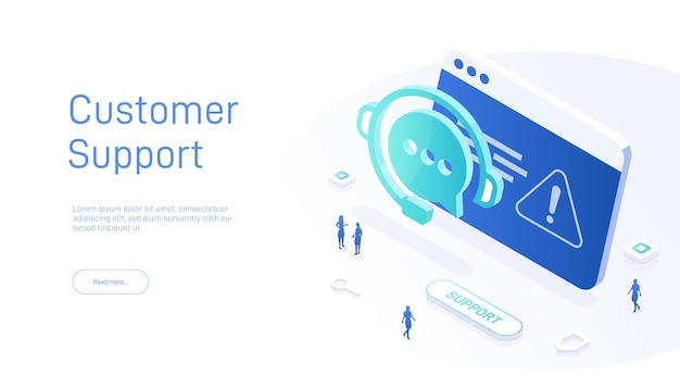 Support service concept or call center in isometric vector illustration 247 round the clock