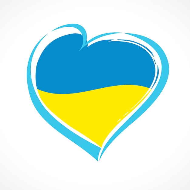 Support ukraine creative logo concept. brushing stroke heart with colours of ukrainian state flag.