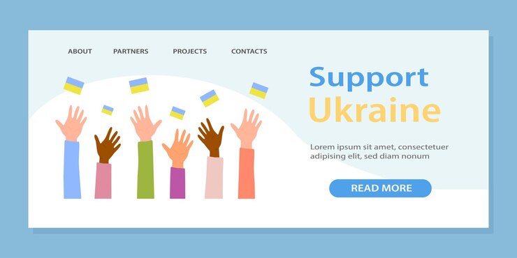 Вектор поддержите украину шаблон целевой страницы пожертвований и волонтерства векторная иллюстрация