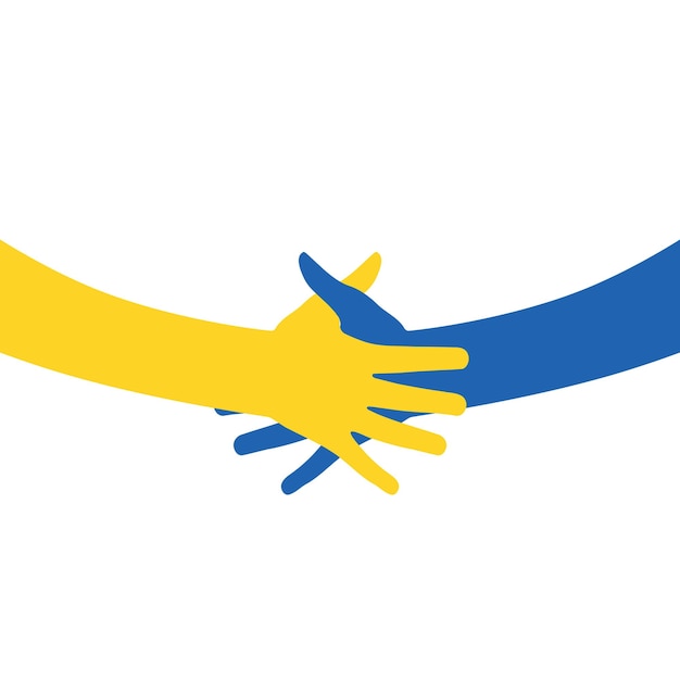 Support ukraine help save pray for two hands colors of ukraine flag stop war blue and yellow vector illustration