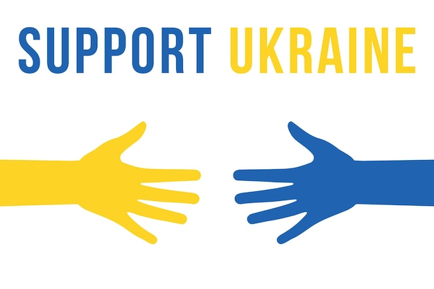 Support Ukraine Help save pray for Two Hands colors of Ukraine flag Stop War Blue and yellow Vector Illustration