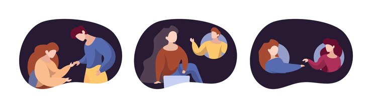 Vector supporting concept people support each other online and reality helping persons together vector illustration