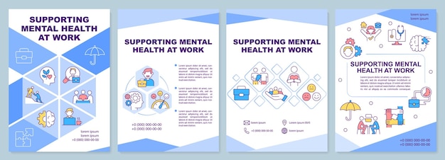 Vector supporting mental health at work blue brochure template