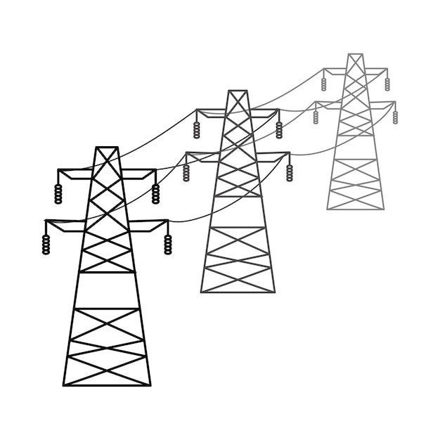 Supports of the highvoltage power grid Vector illustration of utility electric transmission networks Power lines isolated on white background