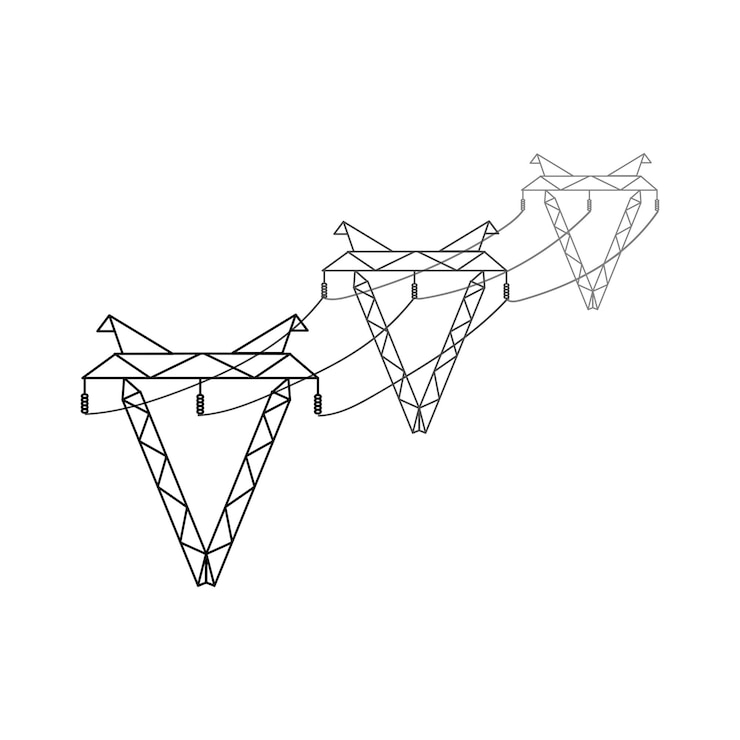 Vector supports of the highvoltage power grid vector illustration of utility electric transmission networks power lines isolated on white background