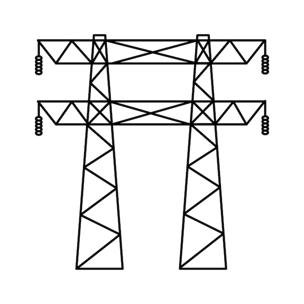 Опоры высоковольтной электросети Векторная иллюстрация коммунальных сетей электропередачи Линии электропередач изолированы на белом фоне