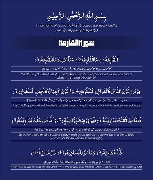 Vector surah qariah with english and urdu translation